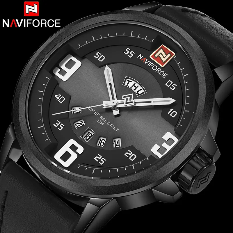 Prix pour Hommes sport montre naviforce de luxe marque hommes militaire montres à quartz mode casual bracelet en cuir auto date 30 m étanche montres Prix pour Hommes sport montre naviforce de luxe marque hommes militaire montres à quartz mode casual bracelet en cuir auto date 30 m étanche montres