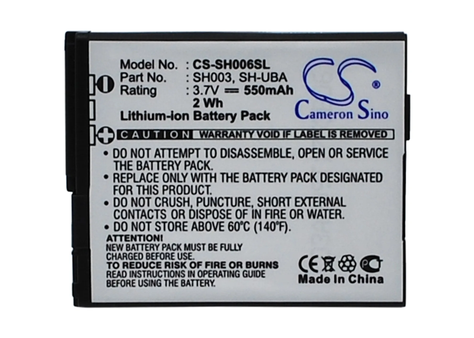Аккумулятор Cameron Sino 550 мАч SH003 SH-UBA для Sharp 003SH AQOUS SHOT SH006 SH7228 SH8268U SH-UEA | Запчасти