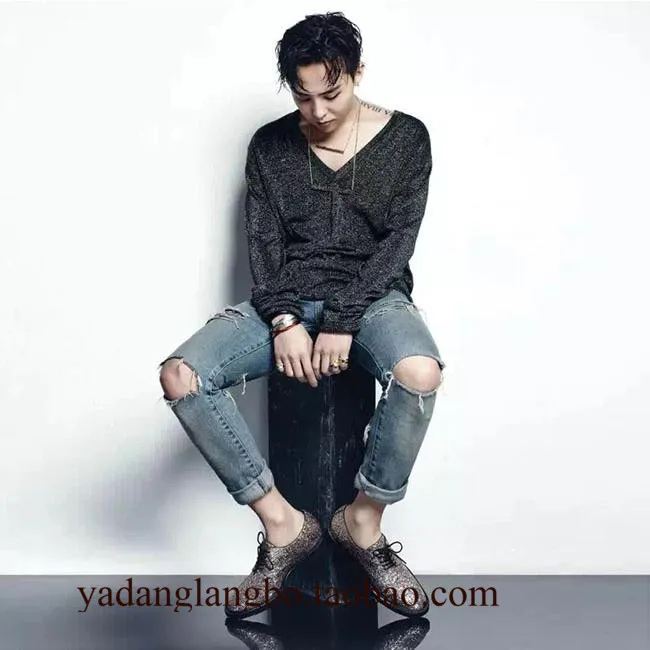 S-XXL ! Fashion Men's GD Small hole slim straight leg trousers male jeans gd casual singer costumes | Мужская одежда