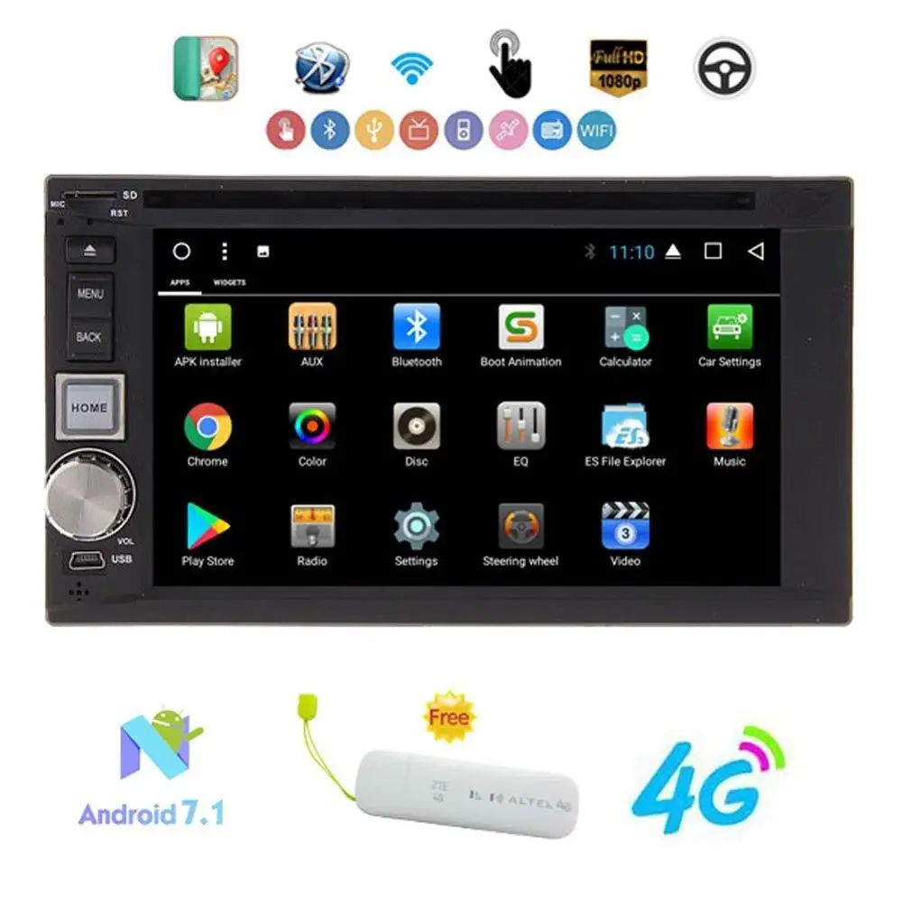 

Android 7.1 Nougat 2GB+32GB 6.2" Car Stereo Double Din Car DVD Player Head Unit Support GPS Navi,DAB+,OBD2,SWC,WIFI+4G Dongle