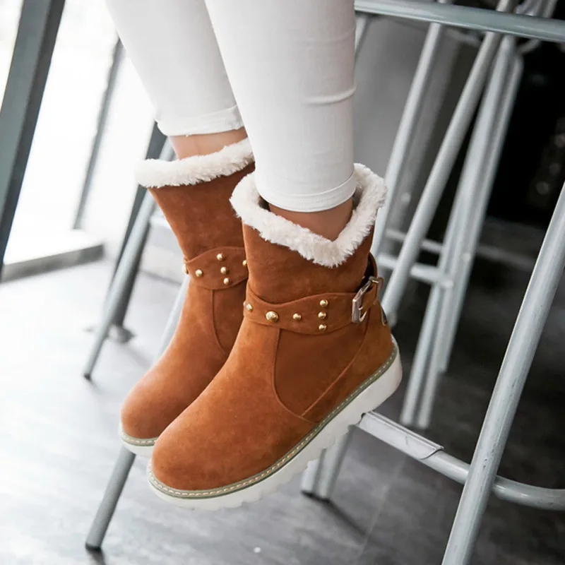 

Faux Fur Snow Boots Women Fashion Ankle Boots Plus Size Black Winter Warm Plush Boots Female Ladies Flats Shoes Dropshipping