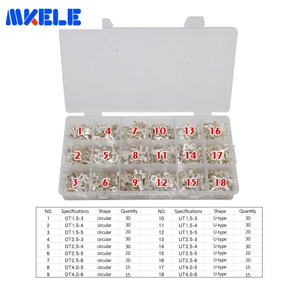 

420Pcs/Box 18 Types Cold Naked Terminal Non-Insulated Ring Fork U-type Circular Splice Terminal Wire Ground lug Naked Connector