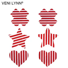 VENI LYNN 10 пар красно-белые полоски одноразовые накладки на грудь наклейки звезды накладки на грудь сердце крышка Pasties крест бюстгальтер-невидимка для женщин