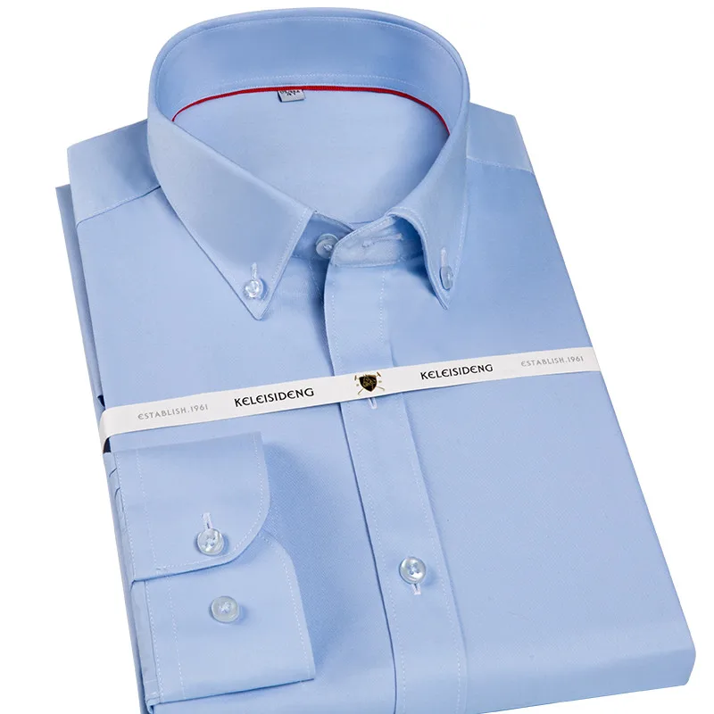 Высокое качество кнопка вниз воротник с длинным рукавом non-iron легкий уход формальные мужские рубашки без переднего кармана белые мужские топы