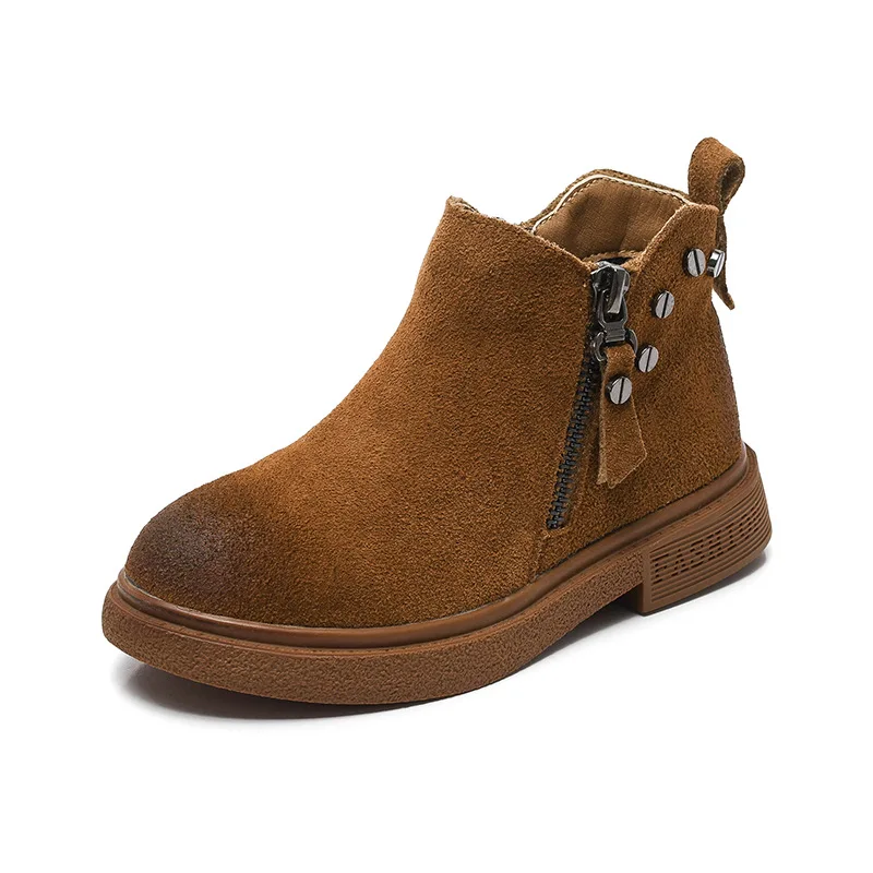 

Genuine leather Rivets boots Fashion Black Children Girl Baby Brand Boot Toddler Boy Genuine Leather Lace Up Khaki Martin Boots