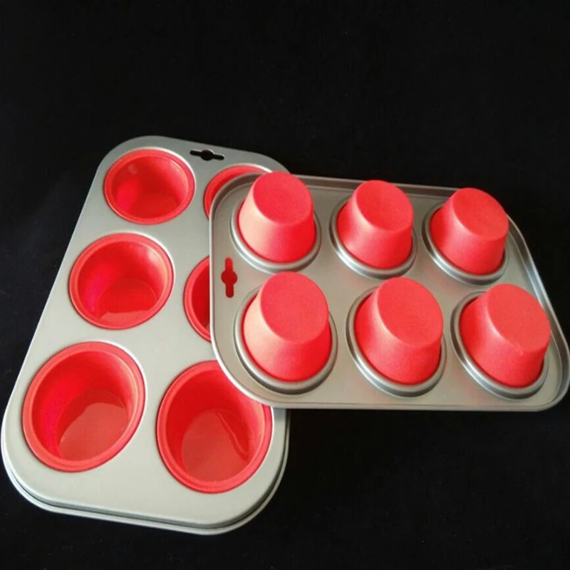 Factory Price 6holes Iron Spray Teflon FDA Silicone Round Muffin