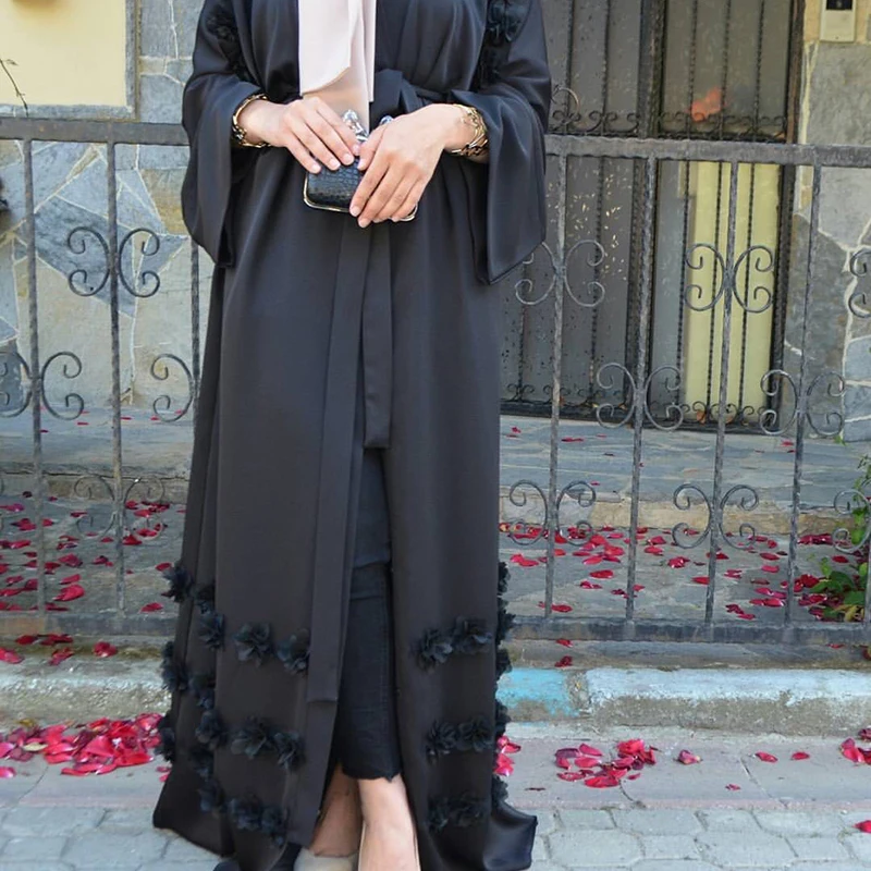 Мусульманский цветок Длинные платья кардиган «абайя» кимоно длинный халат Платья Туника Jubah Ближний Восток Рамадан Арабский исламский молитва одежда
