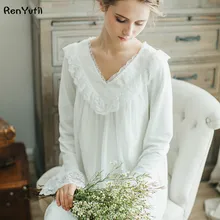 

RenYvtil Modal Lace Prinsty Nightdress Womens Nightgown Long White Pijamas Embroidery Sleepwear Princess Arab feminino Drop ship