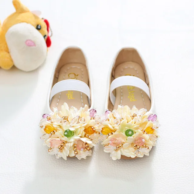 Новая весенне-осенняя милая детская обувь принцессы для маленьких девочек с разноцветными цветами; эластичная Повседневная дышащая обувь для танцев - Цвет: White