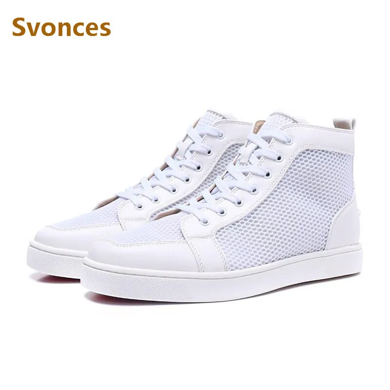 Unisex Designer White Sneakers Men High Top Mesh Leather Man Boots Ankle Brand New Lace Up