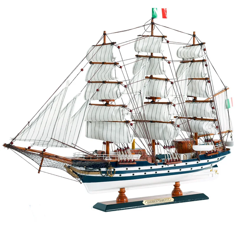 

Mediterranean Sailing Model Ornaments Solid Wooden Boat Decorated Wooden Craft Boat Manual Model European Gift Craft Accessories