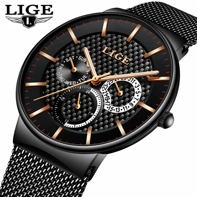 

LIGE Fashion Mens Watches Top Brand Luxury Quartz Watch Men Casual Slim Mesh Steel Date Waterproof Sport Watch Relogio Masculino
