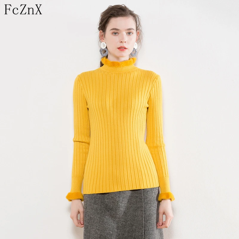 Autumn winter 2018 women sweater pullovers knitted half turtleneck solid color long sleeve slim fashion casual jumpers clothing | Женская