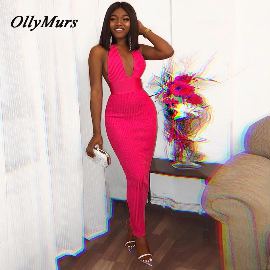 

OllyMurs 2019 New Summer Women Bodycon Bandage Dress Sexy Halter Neck Four Colors Dresses Evening Party Dress Vestidos Wholesale