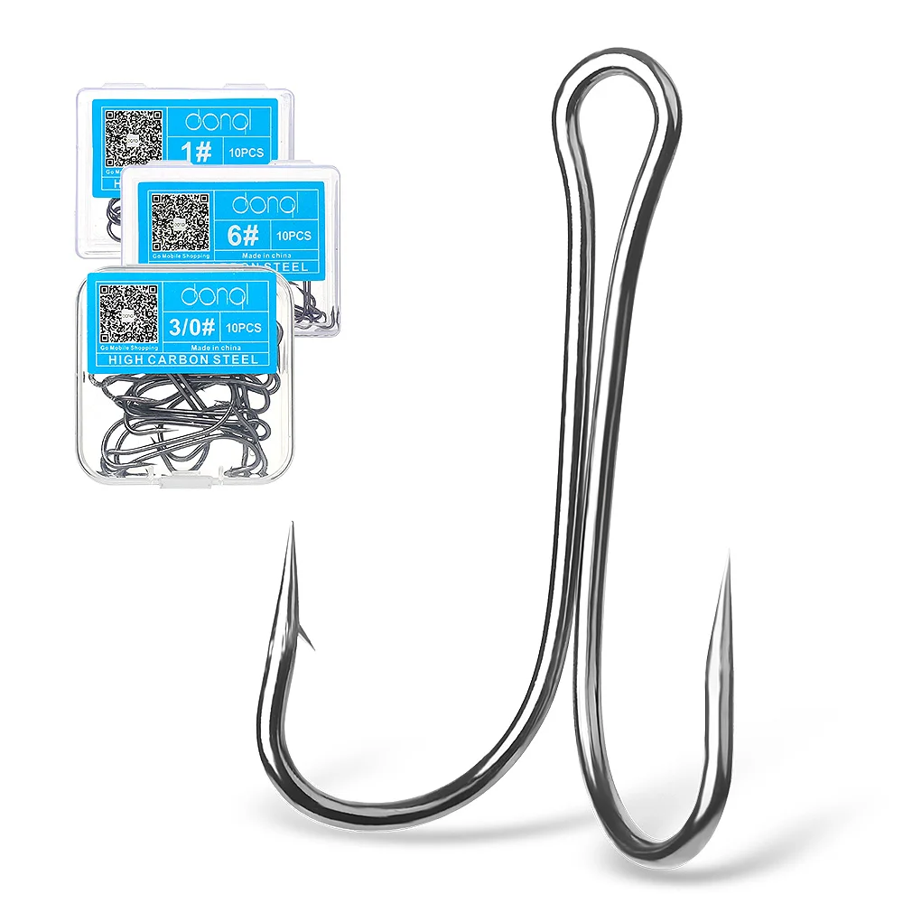 DONQL 10pcs/ Set Double Fishing Hooks High Carbon Steel Barbed Carp Fishhook For Soft Worm Lure Fly Fishing Hook Accessories