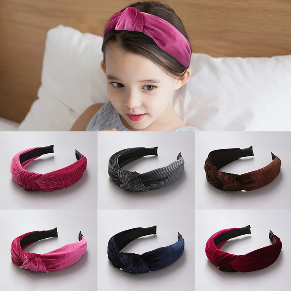 New Fashion Cute Party Decorative Solid Velvet Hairband Kids baby Girl