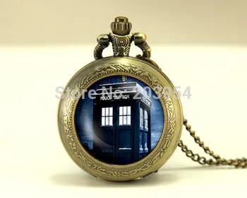 

antique Doctor Who tardis Pocket Watches quartz Necklace,10pcs/lot tardis Dr who Police Box in Space,Glass Locket Pocket Watch