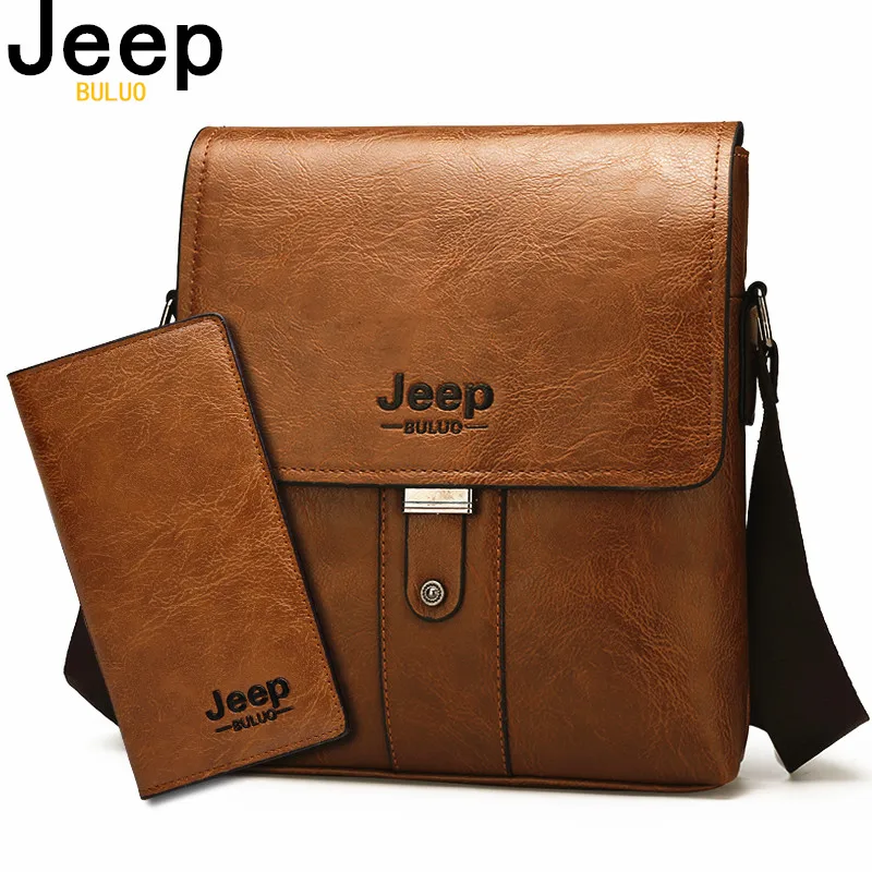 Мужской комплект сумка на плечо jeep buluo цвет хаки портфель и кошелек из