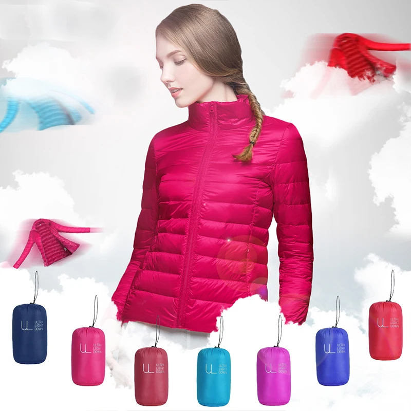 

Parkas Women Winter Coat Women Thin Outerwear 90% White Duck Down Stand Collar Warm Windproof Pockets Zipper Pockets Coat