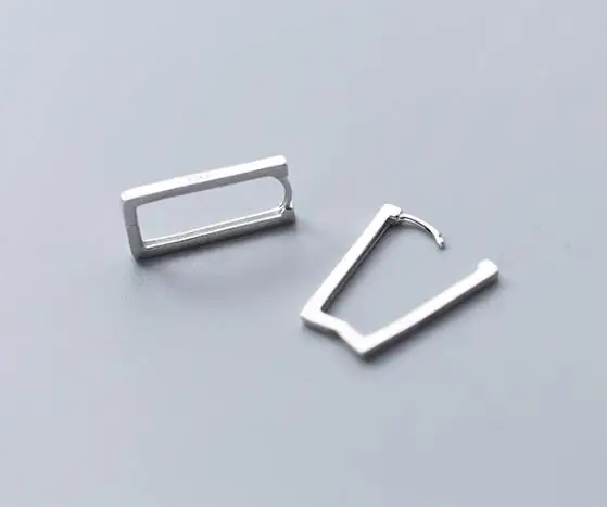 

1Pair Authentic Real 100% 925 Sterling Silver fine Jewelry Geometric rectangle Hoop Huggie Earrings gtle2432