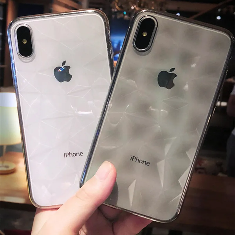 

Luxury 3D Diamond Texture Case For iPhone 7 6 6S 8 Plus Ultra Thin Clear Soft TPU Cover For iPhone X XR XS MAX Transparent Case
