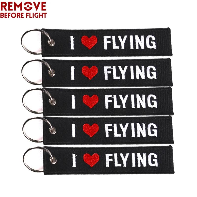 

5 PCS Funny KeyChain Car Key Ring jewelry Embroidery Bag Pendant I LOVE FLYING Key Holder for Aviation Gifts Luggage Tags Gift