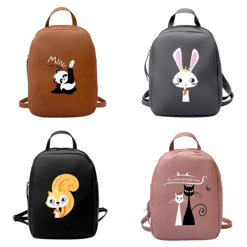 

Lovely Cartoon PU Leather Mini Backpack Women Travel Portable Softback Bag Printing Small Panda Cat School Bags Girl Backpacks