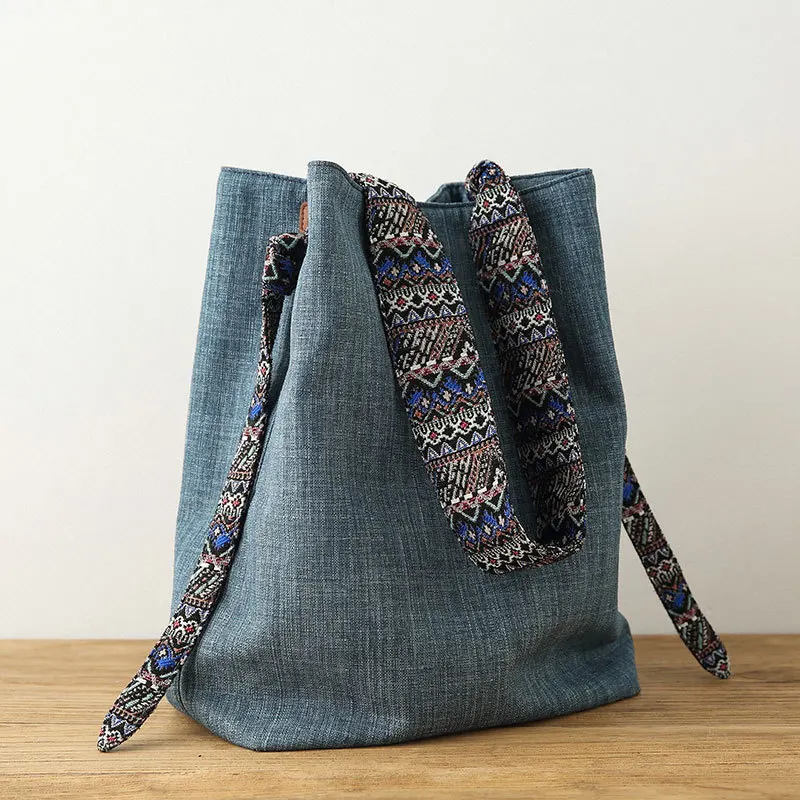 Льняная сумка-мессенджер, повседневная тканевая качественная Повседневная сумка-мессенджер, женская мягкая сумка через плечо, сумка-мешок через плечо для отдыха - Цвет: Синий
