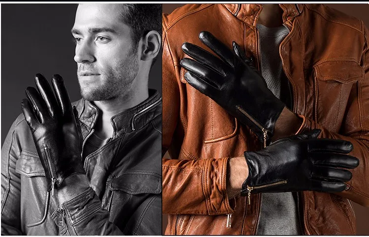 Высокое качество Мужские модные повседневные зимние теплые перчатки из натуральной кожи сенсорный экран варежки черные плюс бархатные