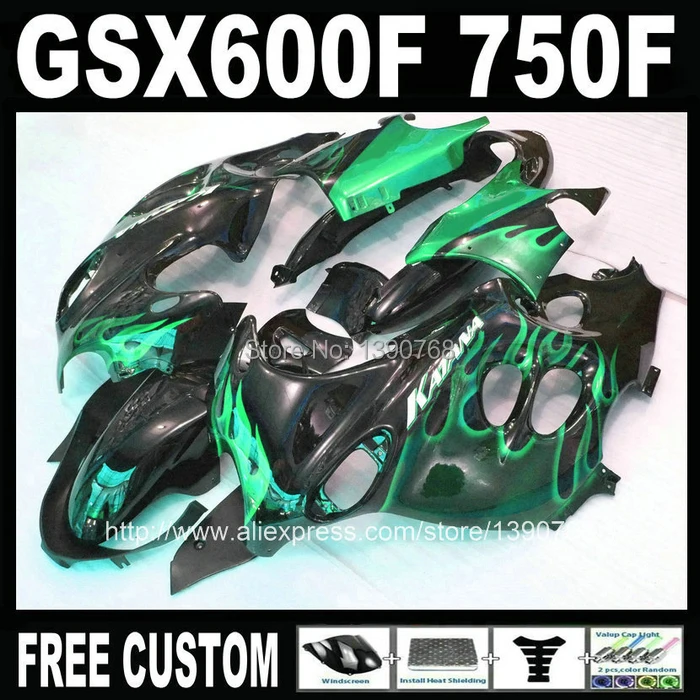 

ABS full fairing kit for SUZUKI KATANA GSX600F 2003 2004 2005 2006 green flames in black fairings set GSX750F 03 04 05 06 HM38