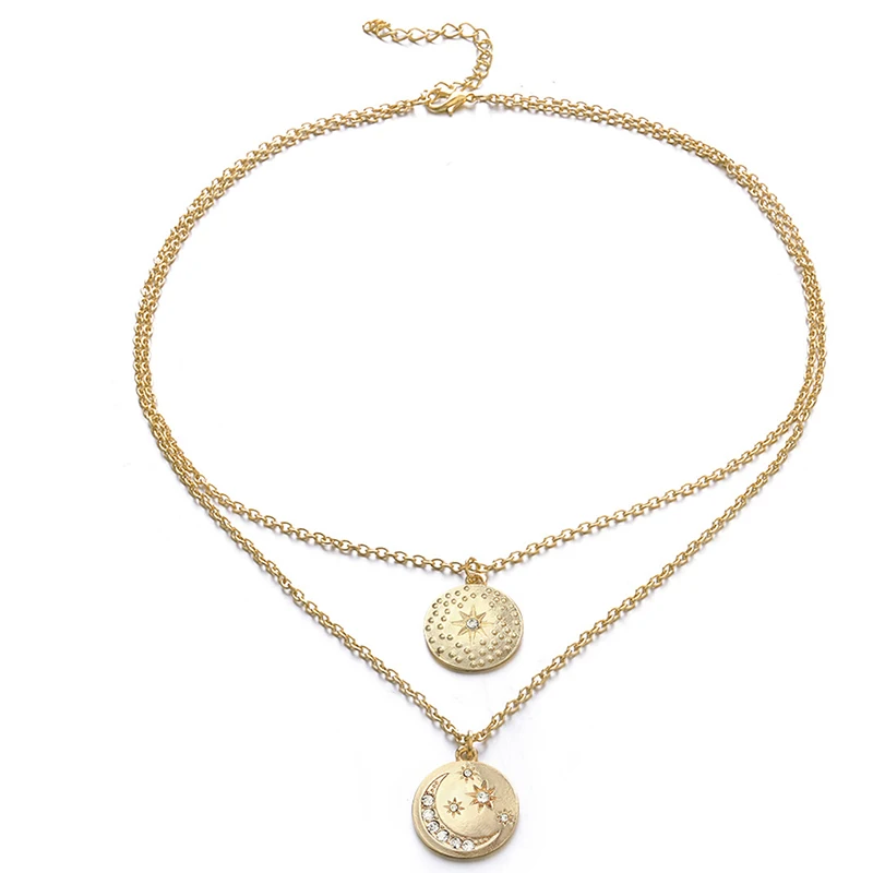 

Fashion Shining Crystal Moon Star Pendant Multilayer Women's Necklace Bohemian Style Jewelry Accessories