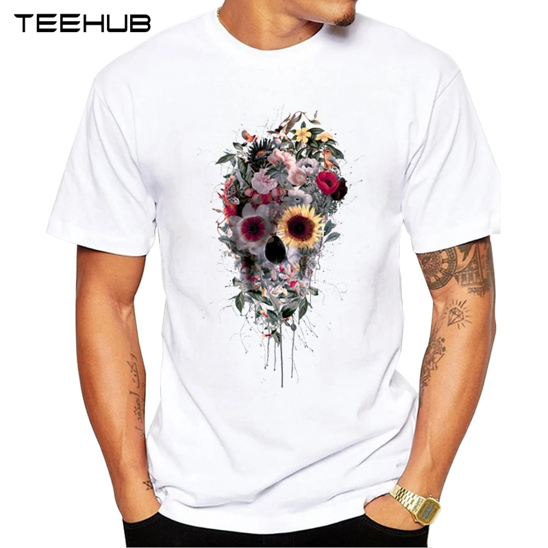 Футболка TEEHUB мужская с цветочным принтом модная тенниска круглым вырезом для