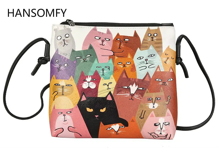 

HANSOMFY| Cartoon Printing Cat Envelope Japanese Handbag PU Leather Shoulder Bag Summer Bag Cute Mini Crossbody Bag For Women