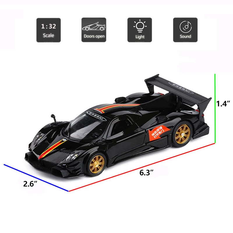 Pagani Zonda R Sports Car 1:32 Scale Model Car Diecast Toy Vehicle Gift Black 