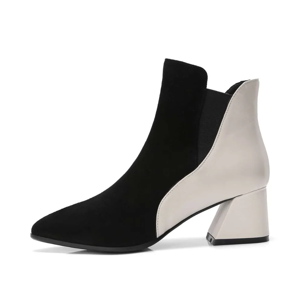 Couleurs Med L83 Bottes Bout Talons Chaud Cheville En Cuir Superstars Hiver Beige Taille Pointu Grande rouge Mélangées Populaire Épais Véritable Chelsea rfzOUqr