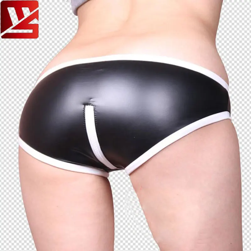 

MEISE Zipper Open U Crotch Briefs Latex Plus Size G-string Micro MINI T-Back Low Rise Waist Exotic Culb Pole Dancing Wear F47