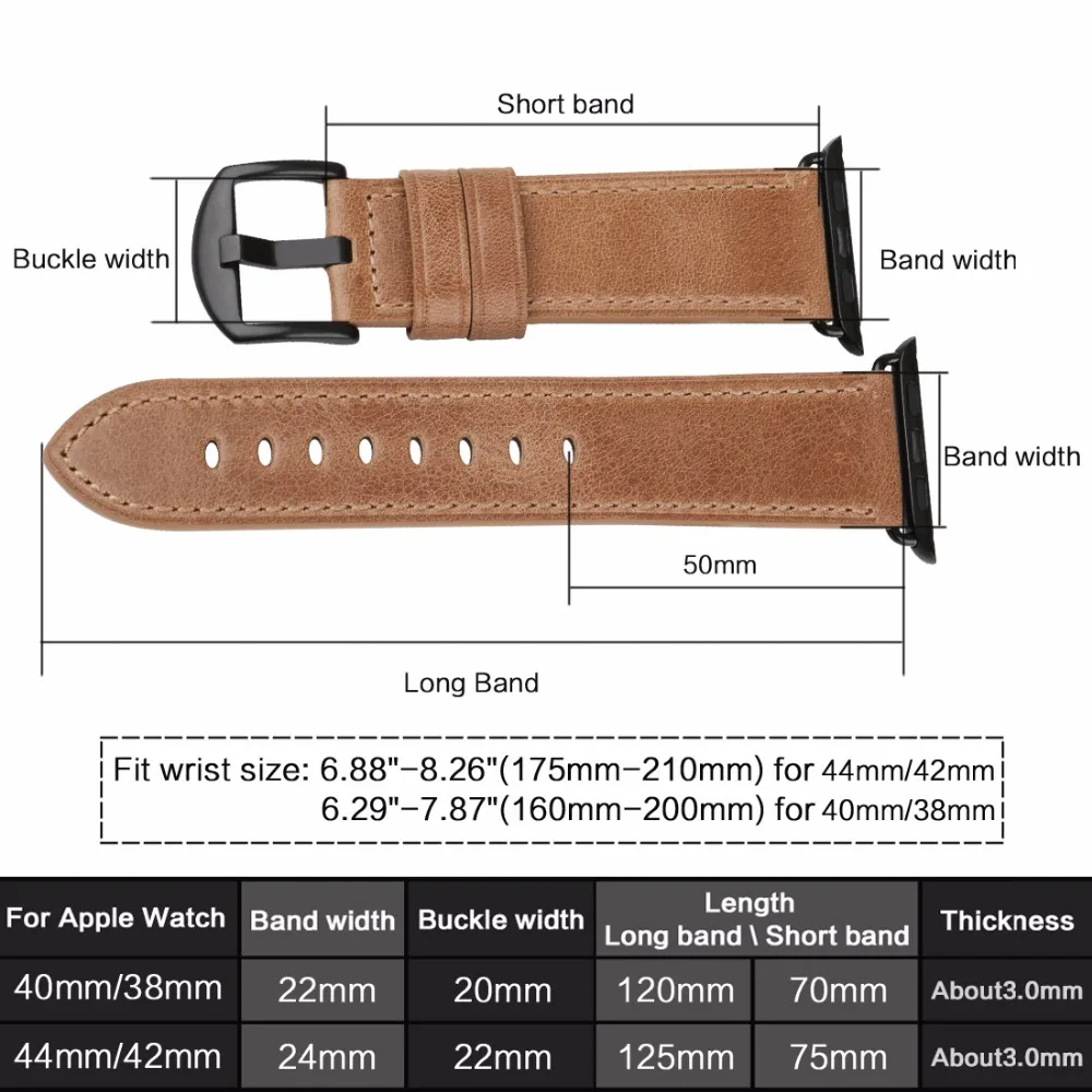 Ремешок для часов MAIKES из натуральной кожи сменный Браслет Apple Watch 42 мм 38 Series 6 5 4 3 2 1