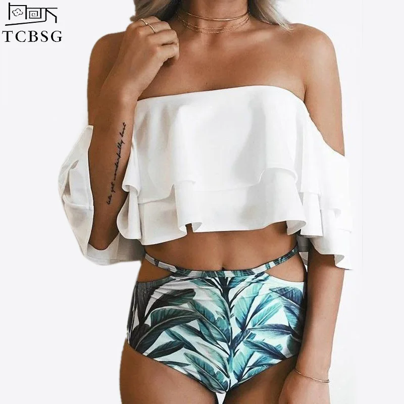 

TCBSG 2019 Newest High Waist Swimsuit Women Bikinis Set Swimwear Female Bikini Summer Printed Bottom Bathing Suits Biquini XXL