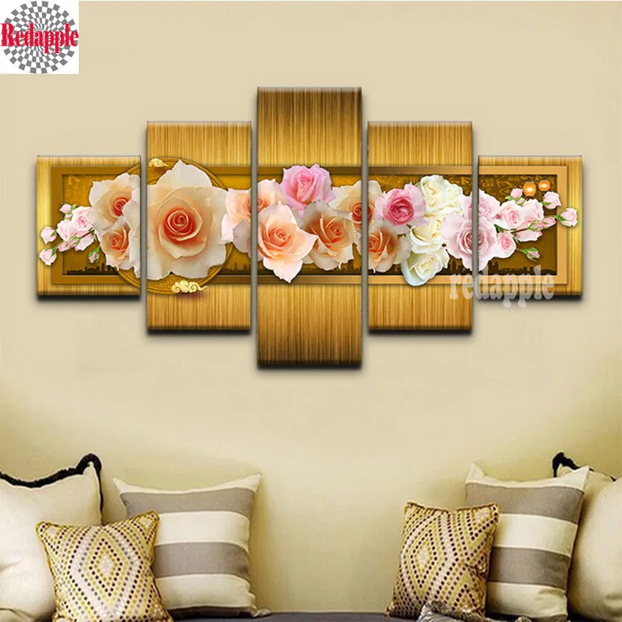 

5pcs Full Square Drill 5D DIY Diamond Painting peony& rose Multi-picture Combination 3D diamond Embroidery Mosaic Home Decor art