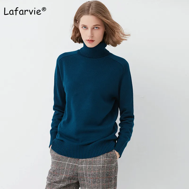 Lafarvie Winter Turtleneck Knitted Sweater Women Long Sleeve Warm Female Pullover Solid Casual Thick Basic Sweater Pull Jumper
