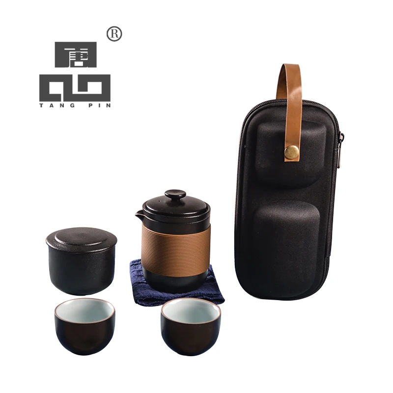  TANGPIN japanese black crockery ceramic teapot teacups tea canister portable travel tea sets with t