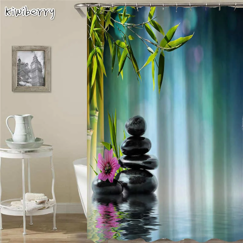 

Waterproof African Shower Curtain Rings Green Scene Bathroom Curtains High Quality Bath Bathing Sheer For Home Decorations