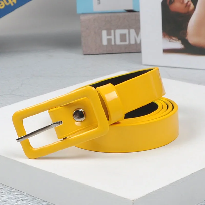 

Harajuku PU Leather Belts For Women Metal Buckle Waist Belt Candy Color Waistband For Dress Jeans ceinture femme