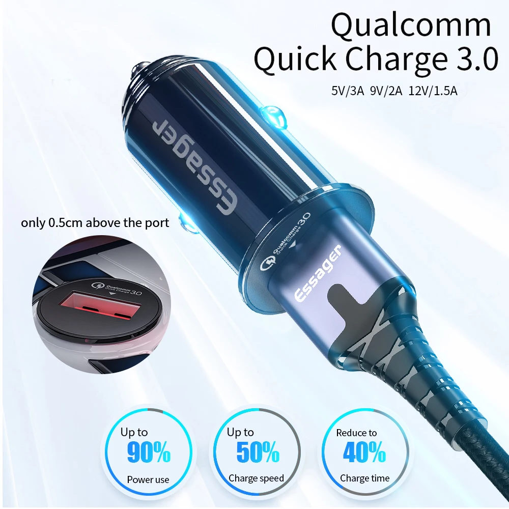 Essager البسيطة شاحن سيارة سريعة تهمة 3.0 ل فون سامسونج Xiaomi سريع سيارة محول الشحن QC 3.0 QC3.0 الهاتف المحمول شاحن