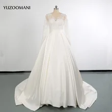YUZOOMANI Bridal Sequin Ball Gown Lace button Stain Wedding Dress 2017 court train with long sleeve beaded Fashion Bridal Wear