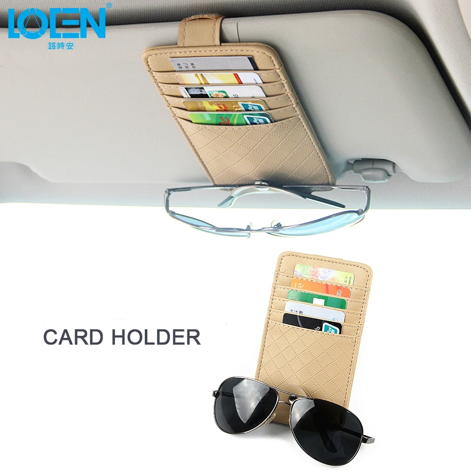 LOEN New leather Car Sun Visor Card Holder Glasses frame Storage Bag