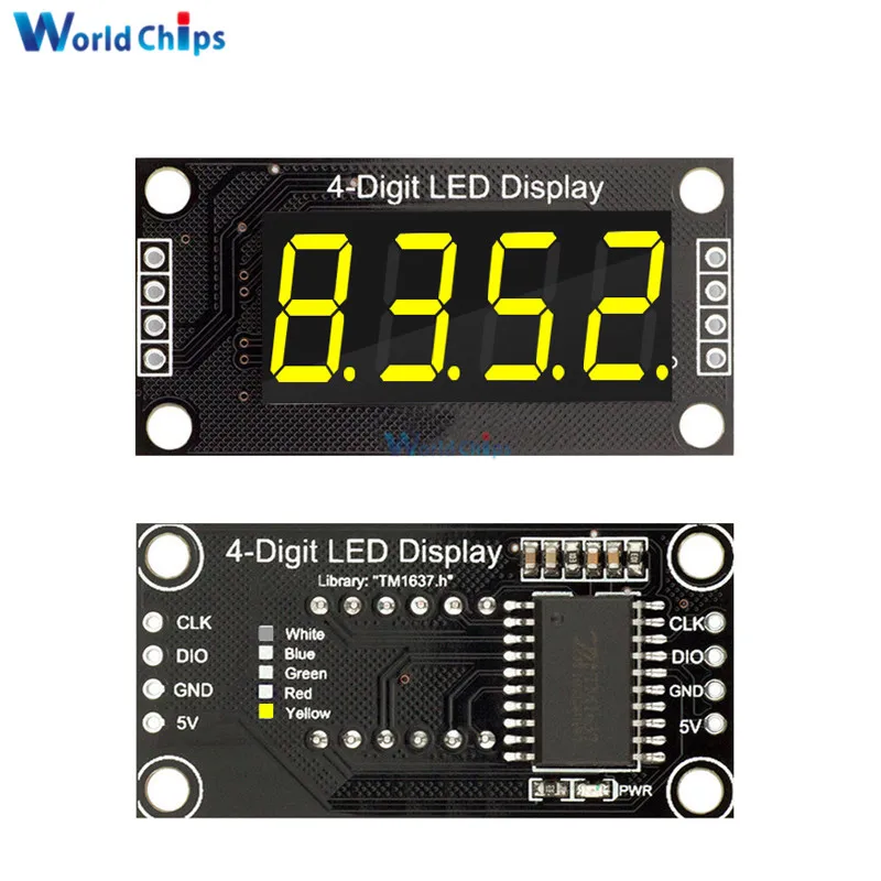 0,36 дюймов 0,3" 4-разрядный красный/зеленый/желтый/синий/белый светодиодный Дисплей трубки, десятичная система 7 сегментов TM1637 модуль для Arduino Размеры: 30x14 мм