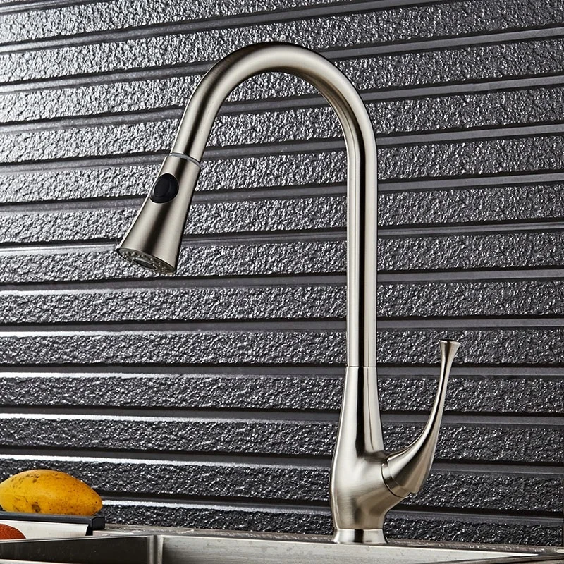 

Kitchen faucet, Pull Out Down Spout Kitchen Basin Sink Faucet Tap nickel chrome Single Lever One Hole Hot and Cold Mixers tap