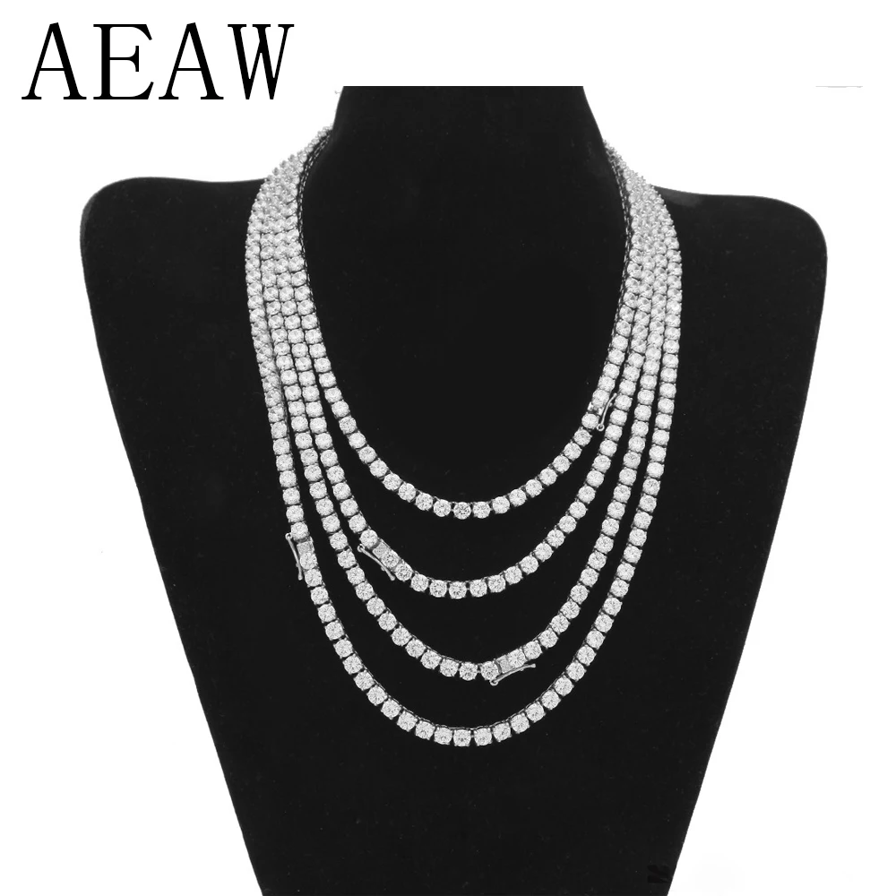 

AEAW 14 Inch Full Moissanite Necklace Solid 14K 585 White GoldDEF Color 6.5ctw Lab Creat Diamond Tennis Necklace For Women