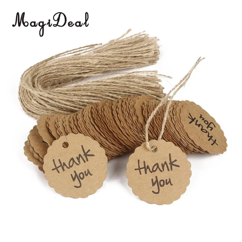 MagiDeal 100pcs Kraft Paper Gift Tags w/ String Christmas Wedding Thank You Cardstock